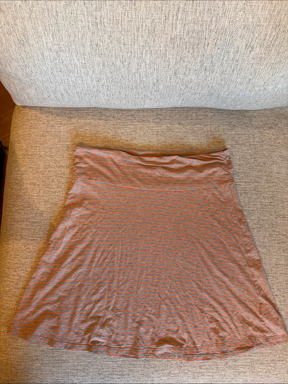 Toad&Co Chaka Skirt Women’s L Grey/Coral Stripe Organic Cotton Tencel
